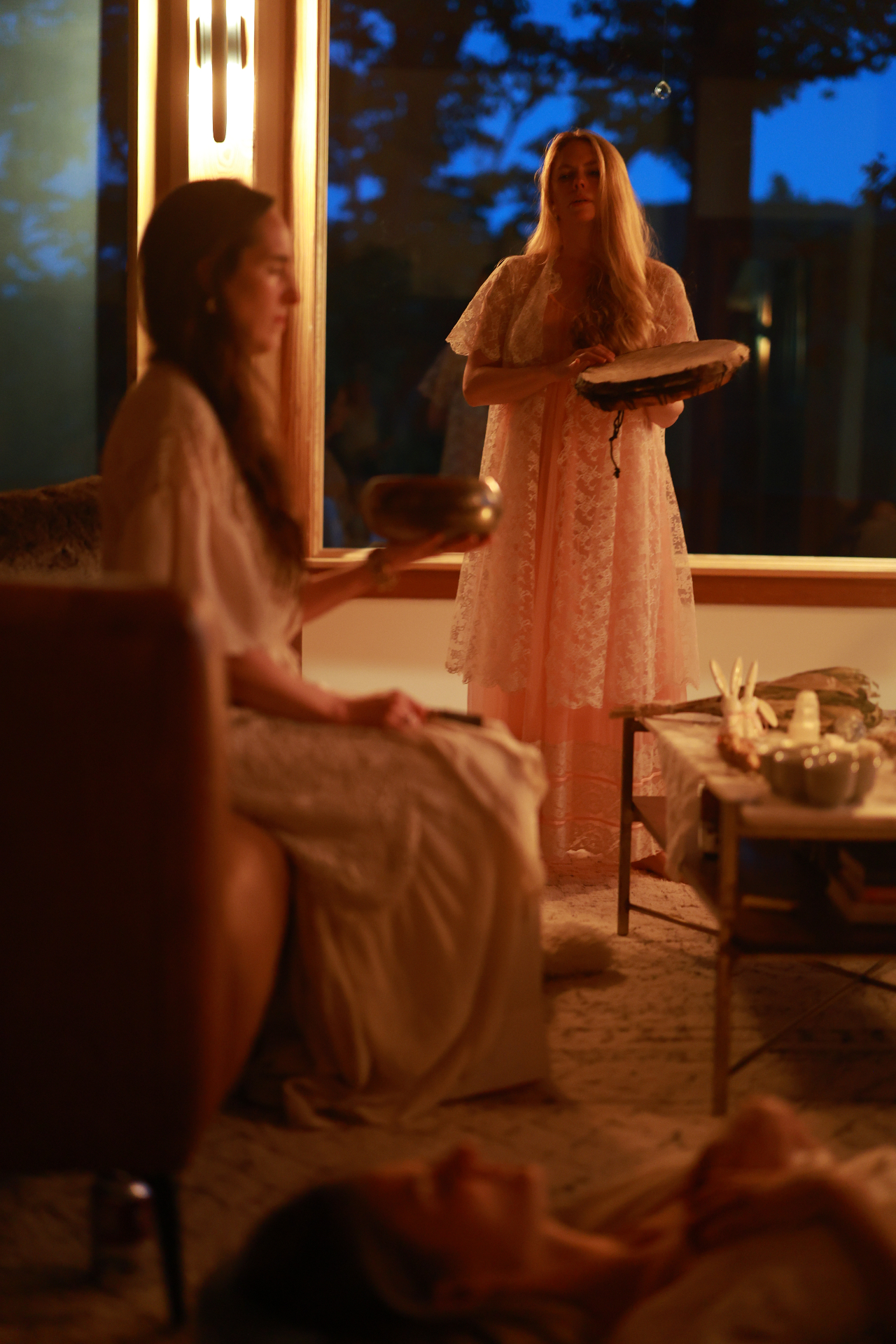 Drum blessing during evening ceremony