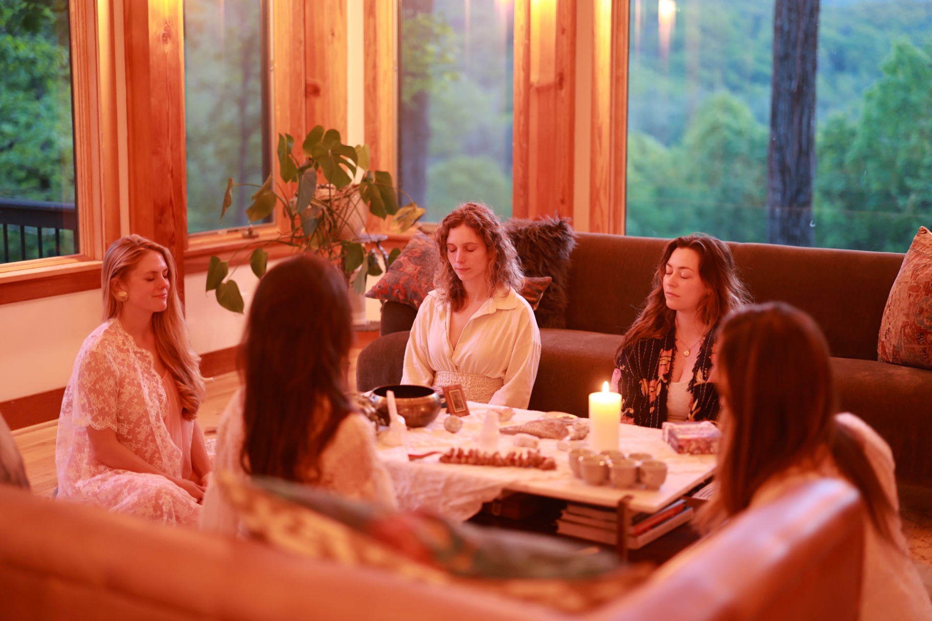 Meditation circle in golden light