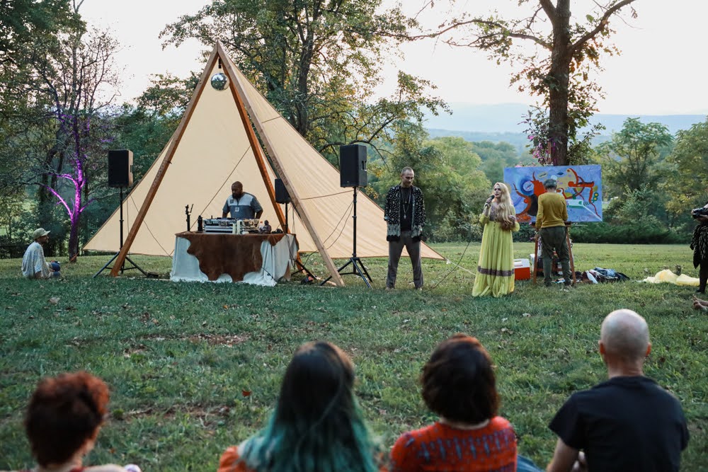 Outdoor ceremony stage at dusk